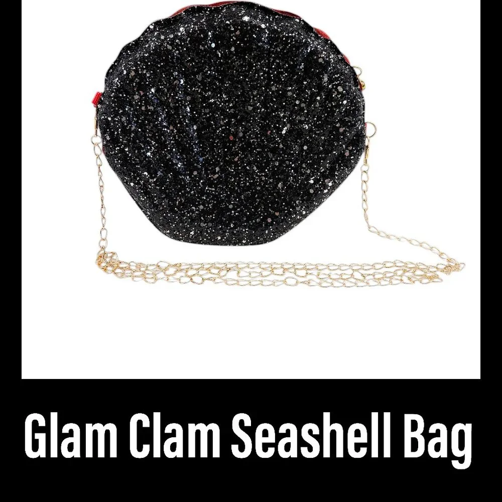 Glam Clam /Sparkle Seashell Crossbody Handbag / Shell Purse- Black/Silver - NWT - Picture 2 of 12